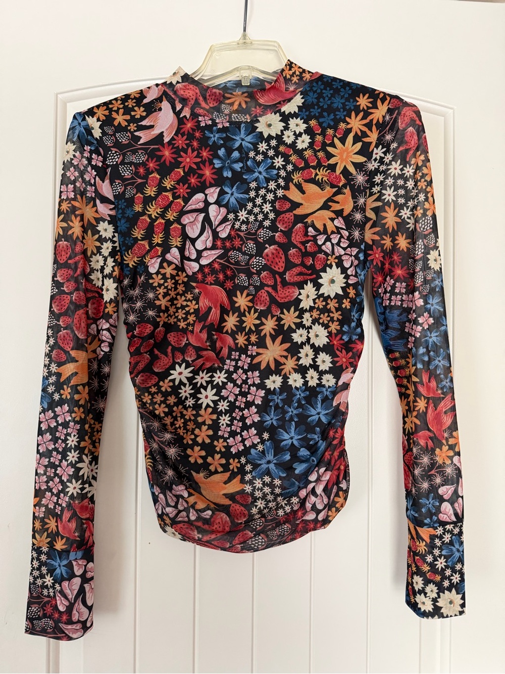 FARM Rio Black Floral & Bird Long-Sleeve Mock Neck Top